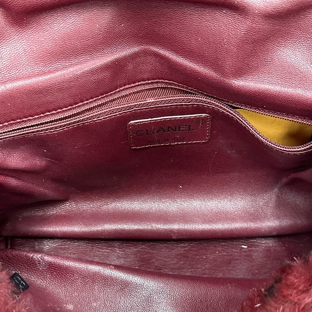 Chanel Rare Black Burgundy Fur Diamond Quilted Classic Flap Bag - Picture 7 of 9